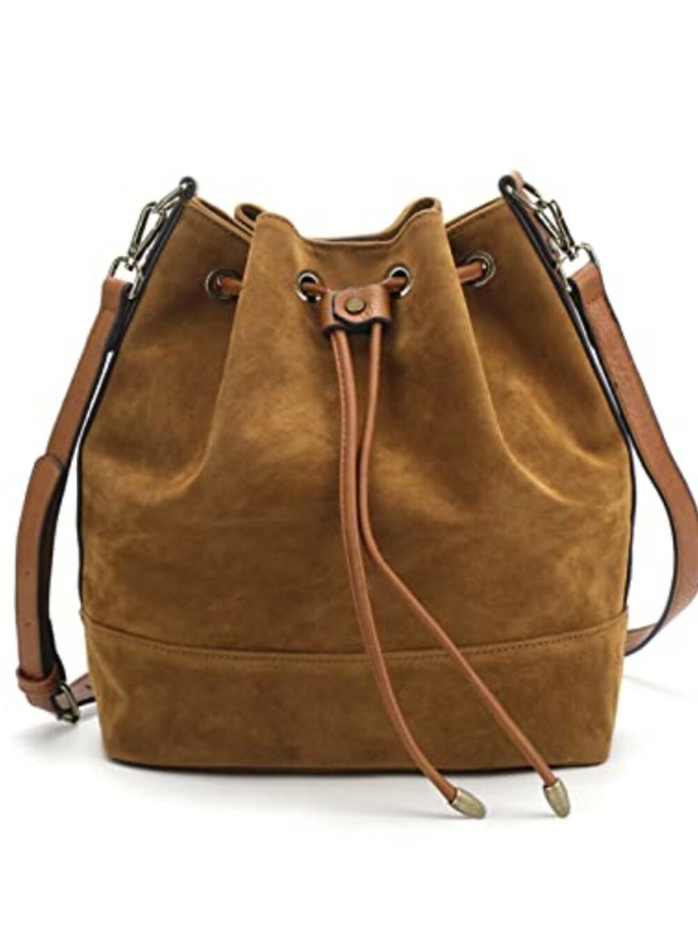 Faux Suede Bucket Bag Crossbody Shoulder Purse Vegan Women